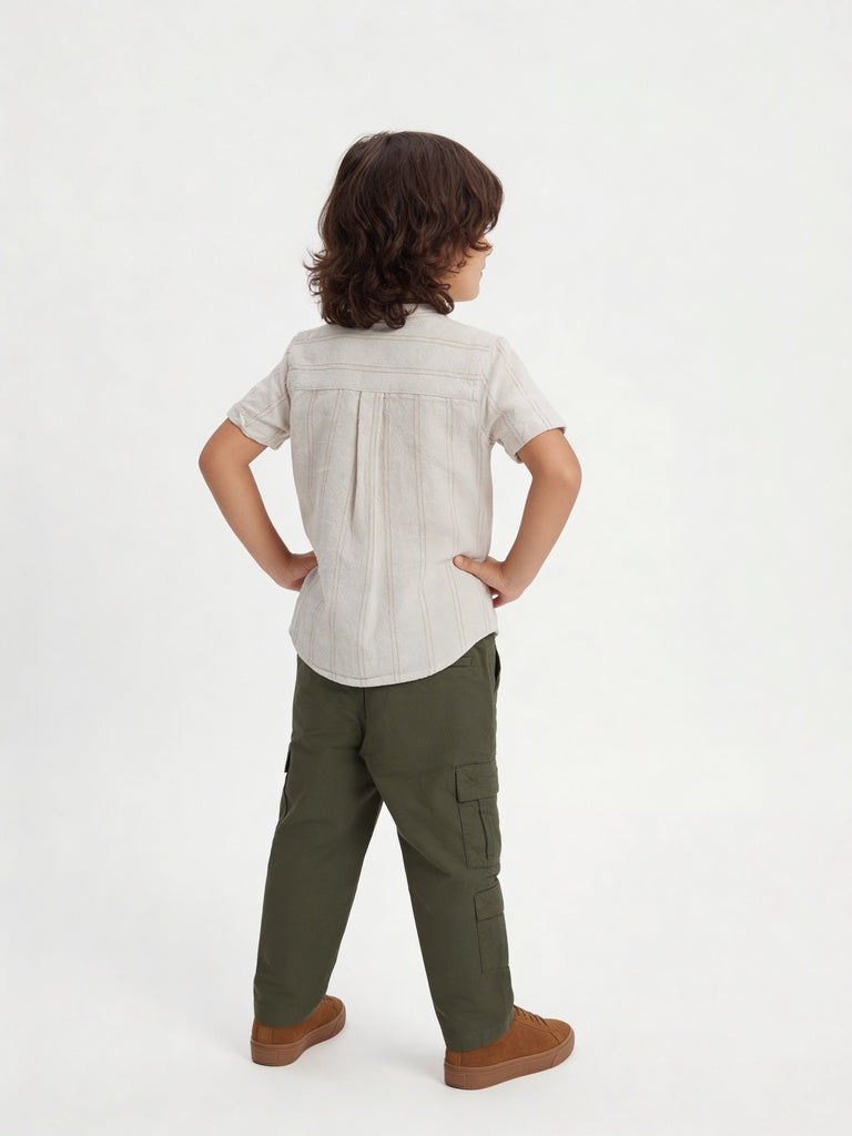 HOP Kids Boys Olive Multi-Pocket Mid-Rise Cotton Cargo Pants