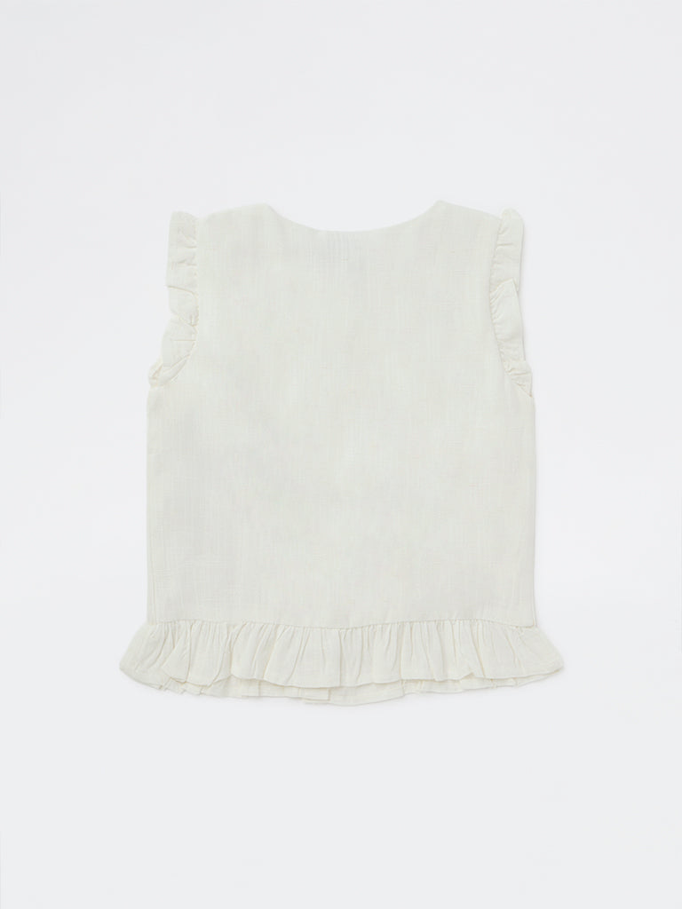 HOP Kids Girls Off-White Floral Embroidered Top