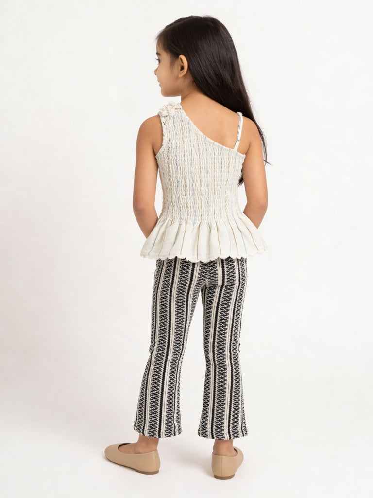 HOP Kids Girls Off-White Smocked One-Shoulder Cotton Top
