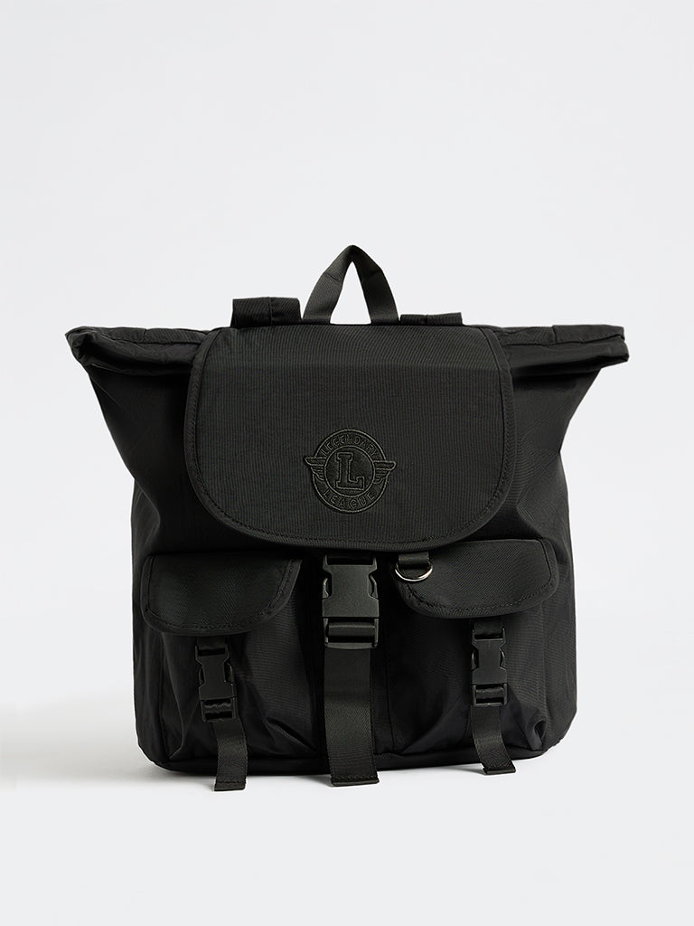 Black Solid Multi-Pocket Backpack