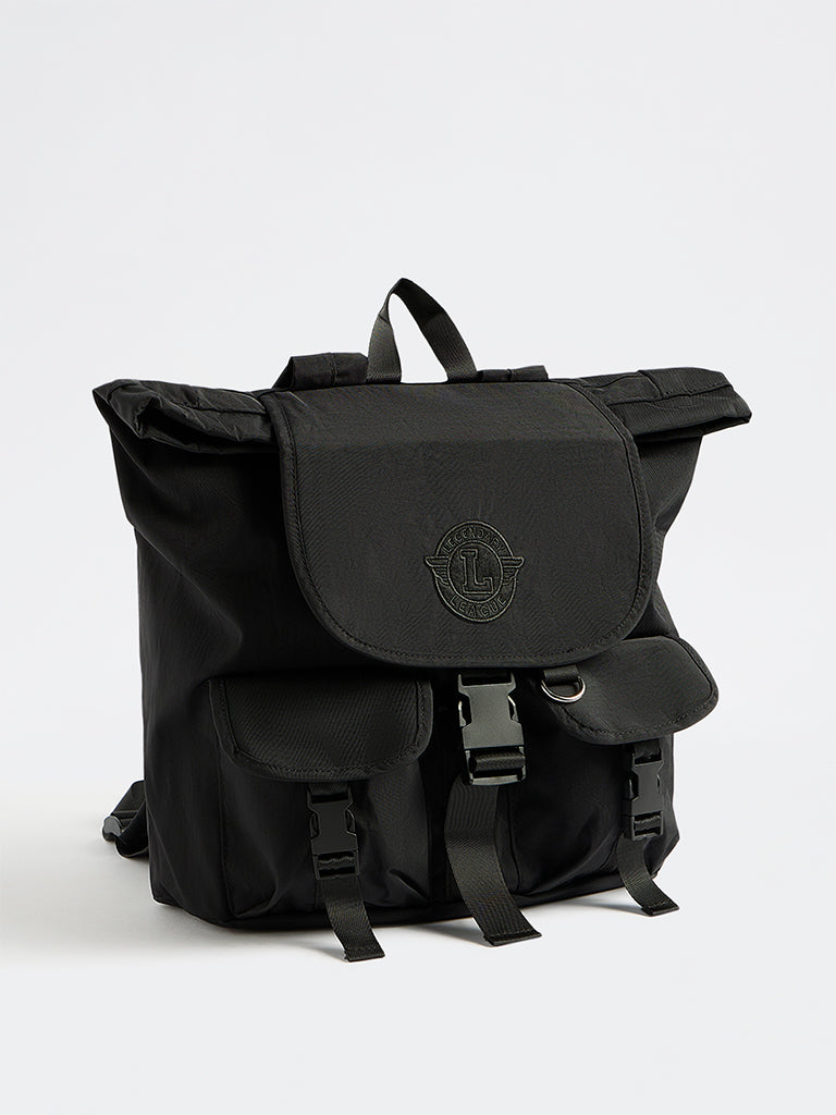 Black Solid Multi-Pocket Backpack