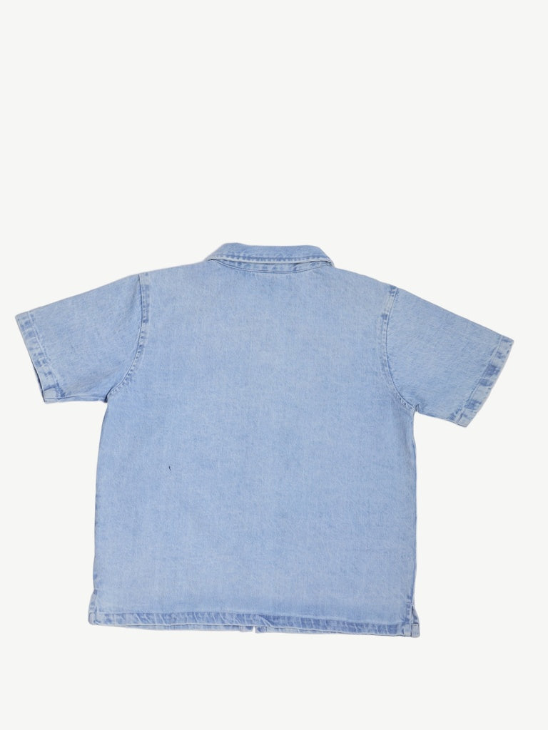 Boys Blue Graphic Print Zip-Up Denim Shirt