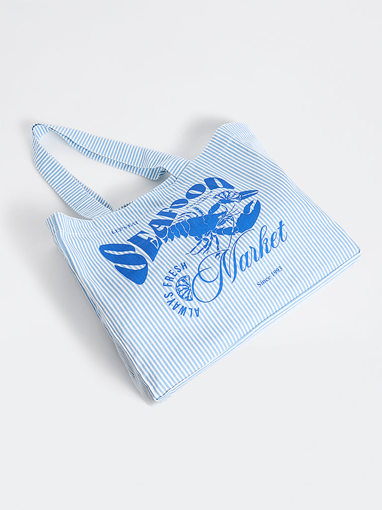 Wunderlove  Blue Stripe-Printed Canvas Tote Bag