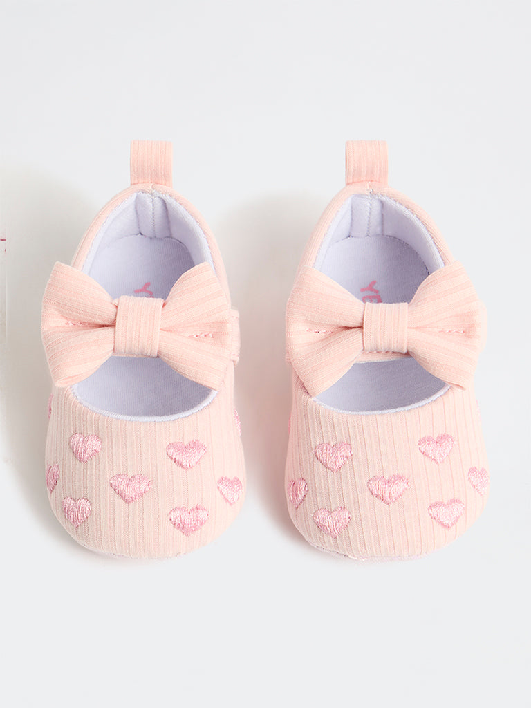 Yellow Pink Heart Embroidered Booties