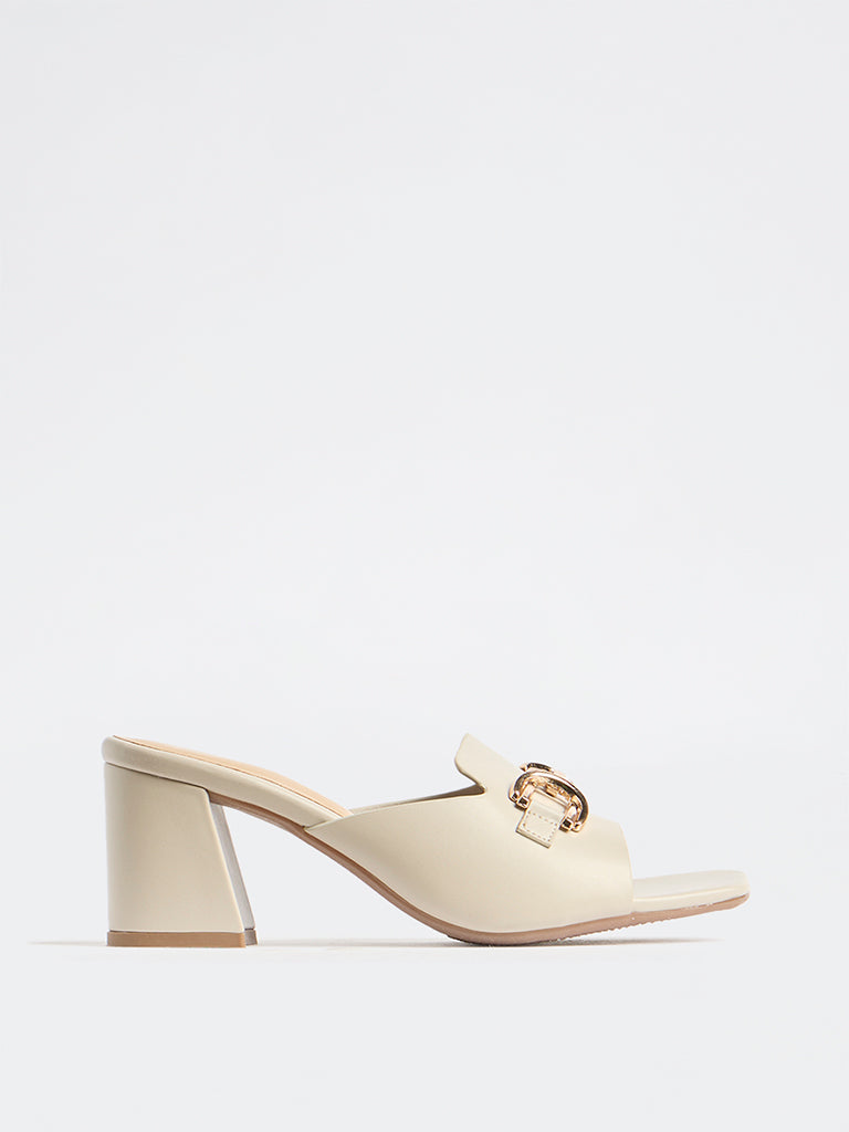 LUNA BLU Ivory Buckle-Detail Block-Heel Sandals