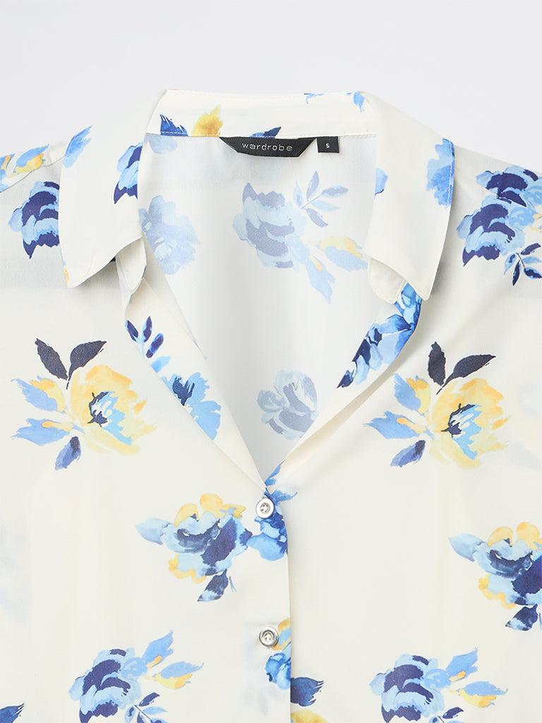 Wardrobe Ivory Floral Pattern Shirt with Camisole