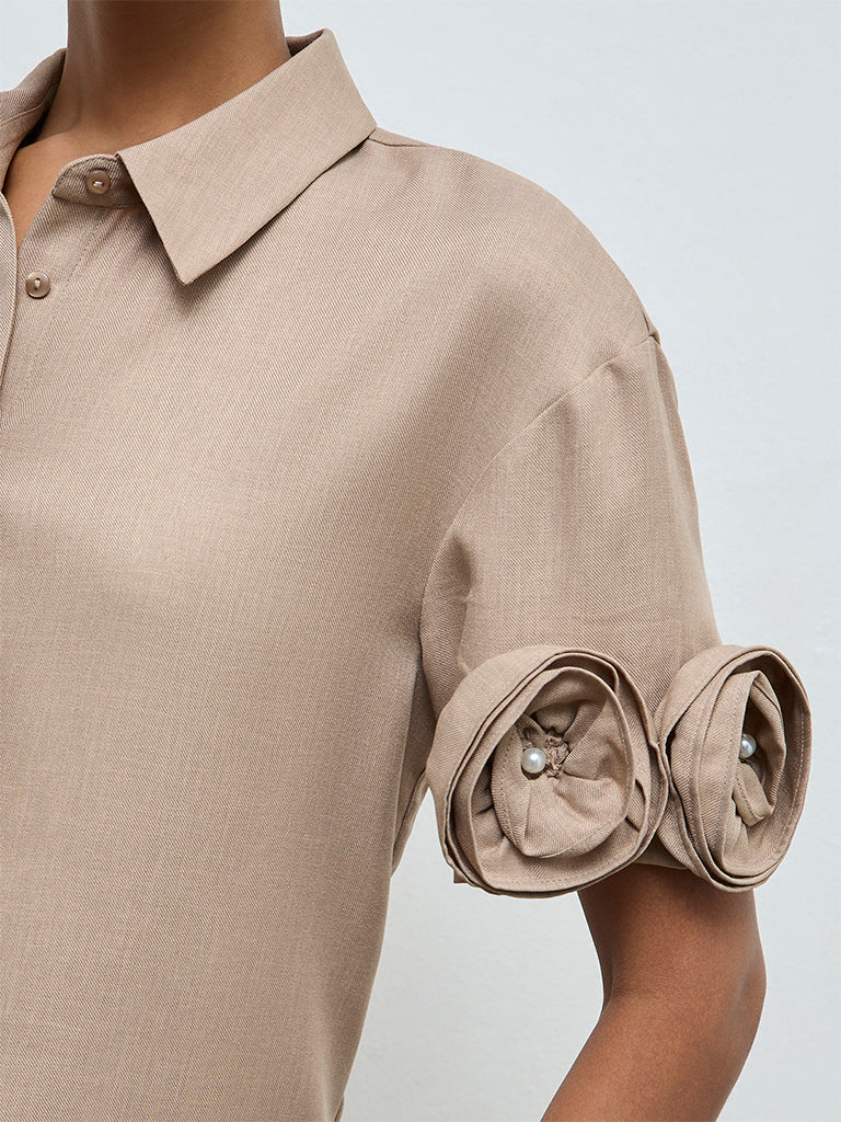 Wardrobe Taupe Rosette Detail Shirt