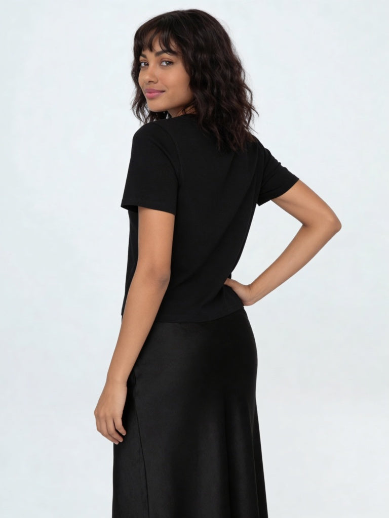 Wardrobe Black Embroidered Cotton-Blend T-Shirt