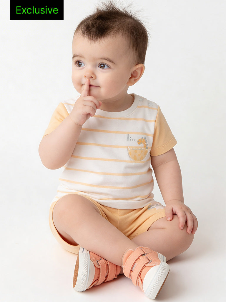 2-Piece HOP Baby Boys Orange Striped Cotton Set