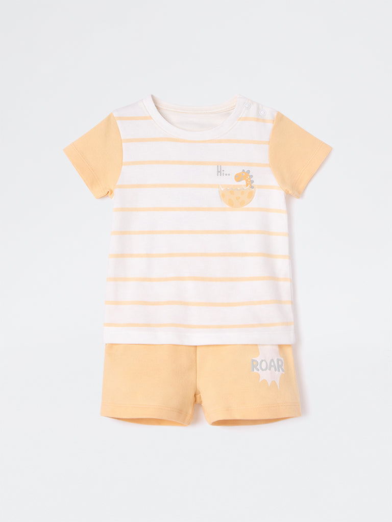 2-Piece HOP Baby Boys Orange Striped Cotton Set