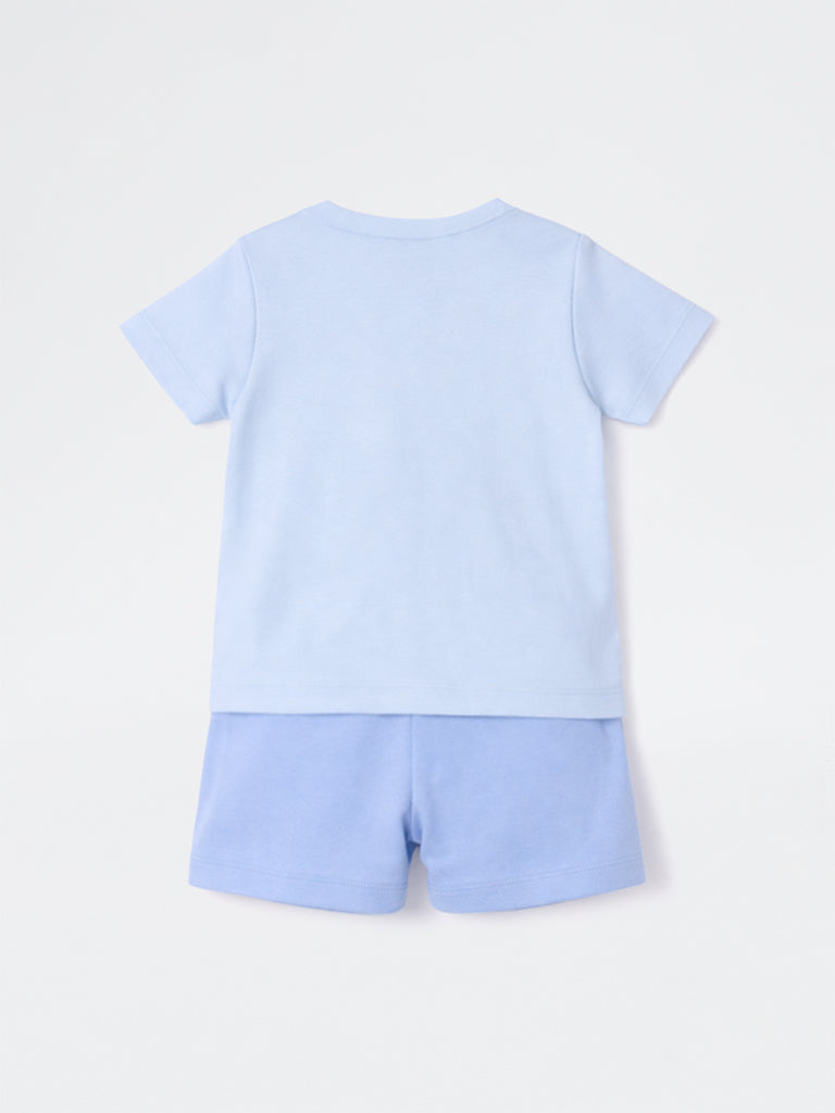 2-Piece HOP Baby Boys Blue Printed Cotton Set