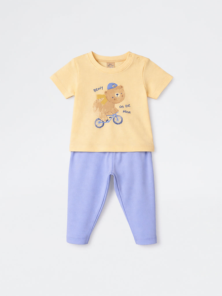 2-Piece HOP Baby Boys Yellow Bear Printed Cotton Set