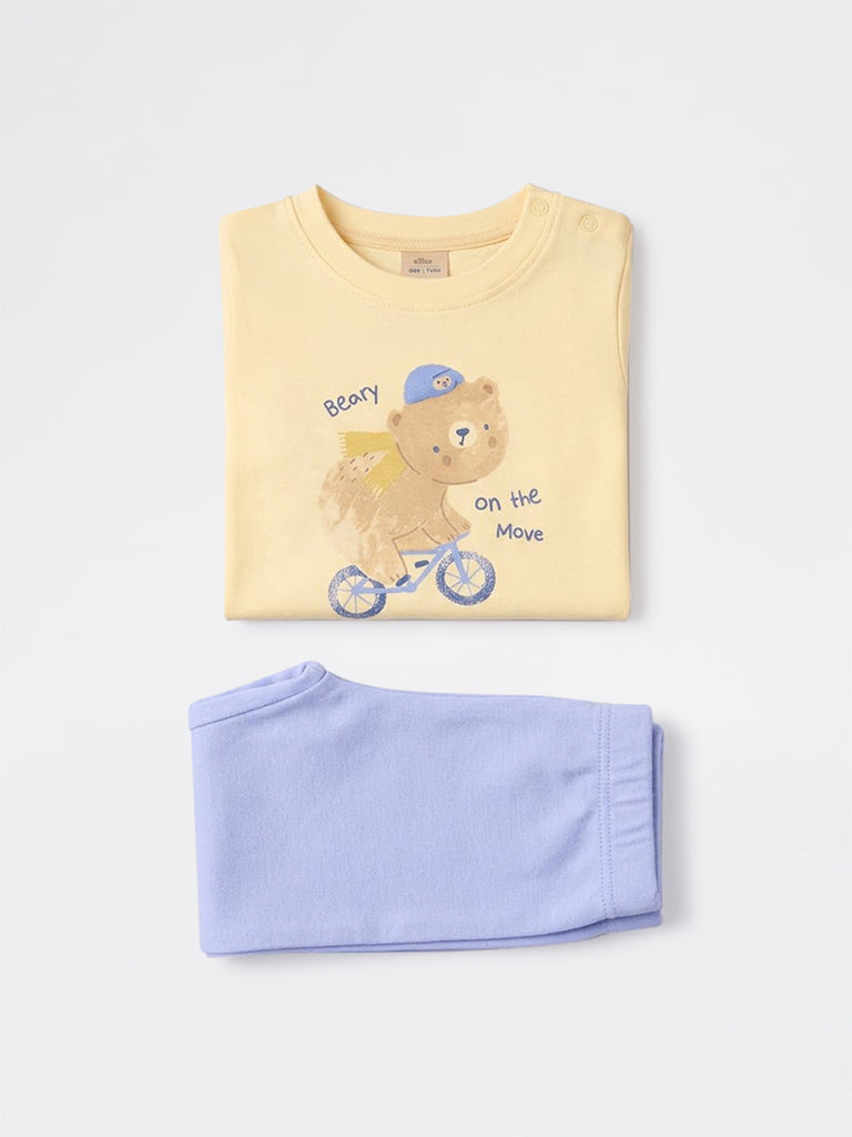 2-Piece HOP Baby Boys Yellow Bear Printed Cotton Set