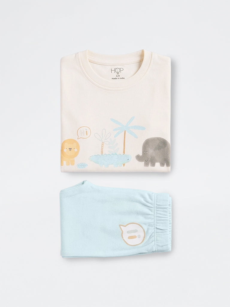 2-Piece HOP Baby Boys Off-White Safari-Printed Cotton Set