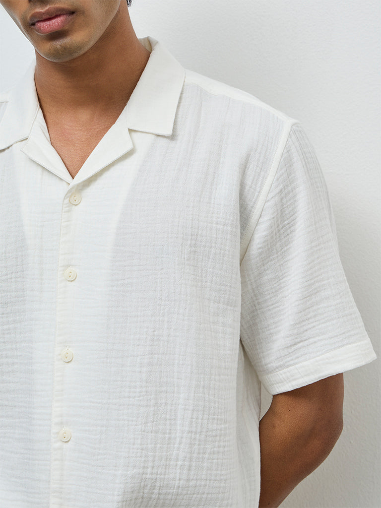 ETA Off-White Crinkle-Textured Relaxed-Fit Cotton Shirt