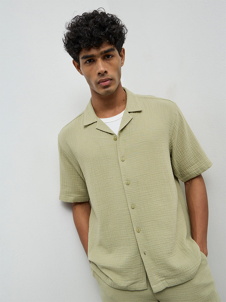 ETA Sage Crinkle-Textured Relaxed-Fit Cotton Shirt