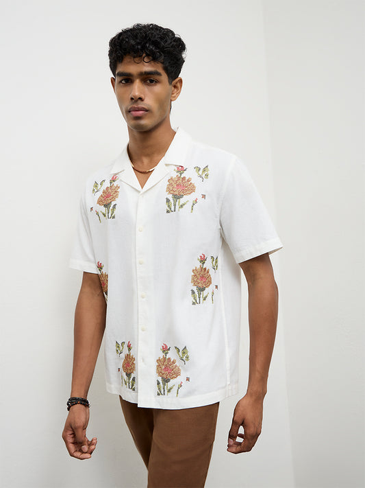 ETA Off-White Embroidered Relaxed-Fit Cotton-Blend Shirt