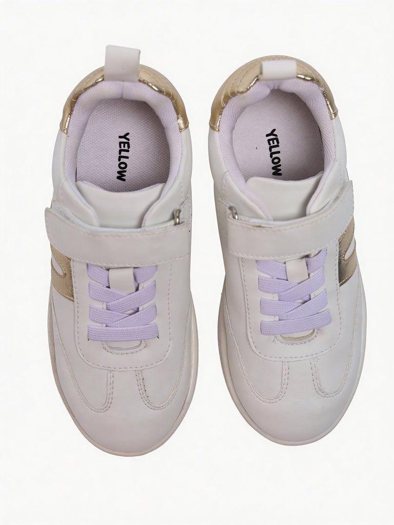 Yellow White and Gold Sparkle Deatiled Velcro Strap Sneakers