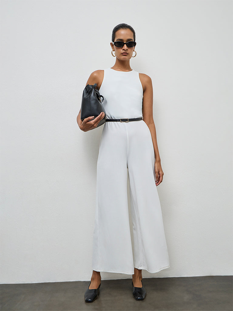 Wardrobe Ivory Jumpsuit with Belt and Corsage Set