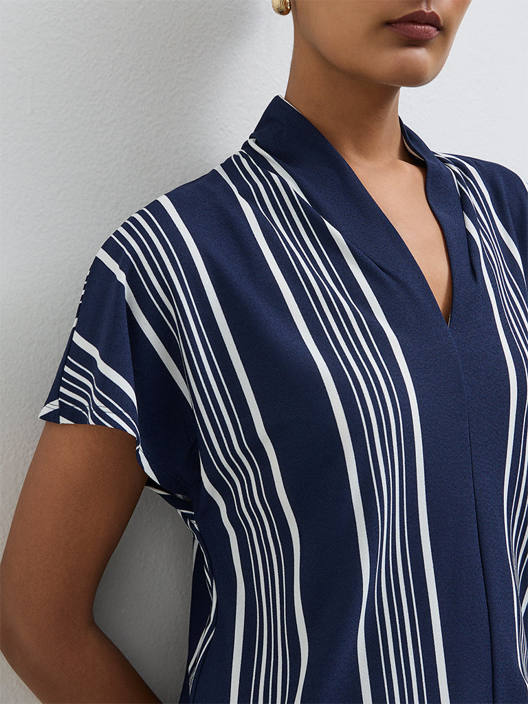 Wardrobe Navy Stripe Printed Blouse