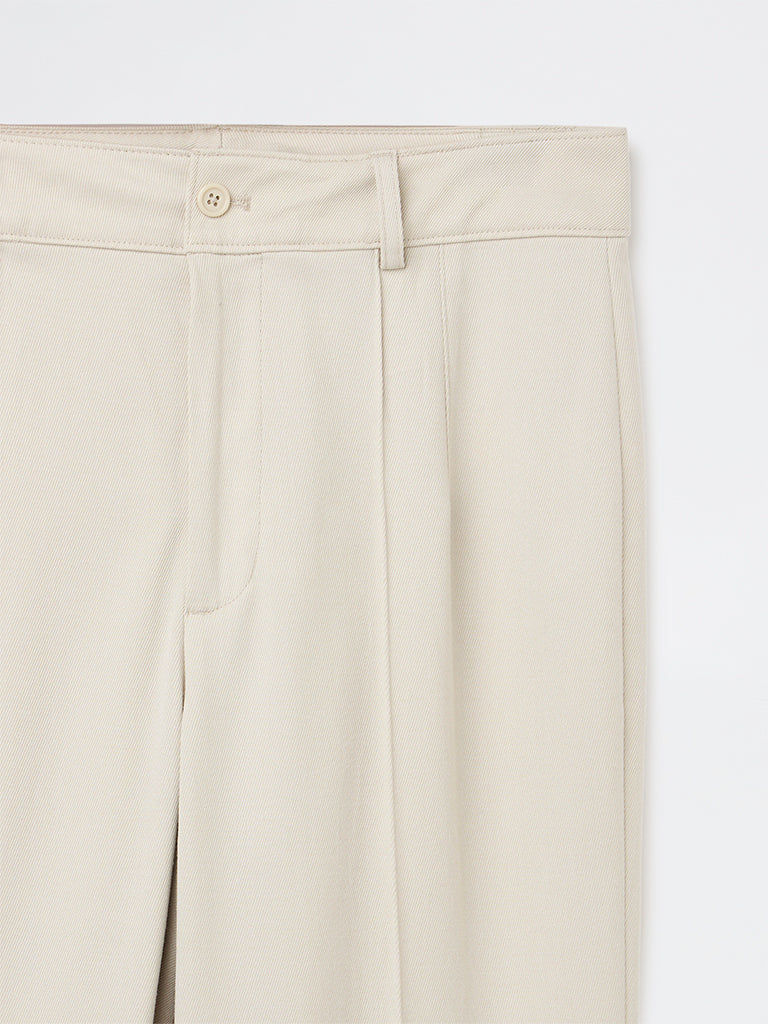 Wardrobe Beige Solid High-Rise Trousers