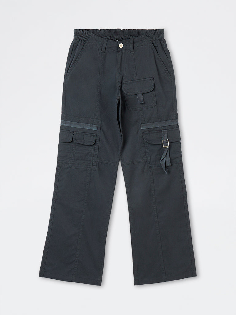 Nuon Navy High-Rise Cotton-Blend Cargo Trousers