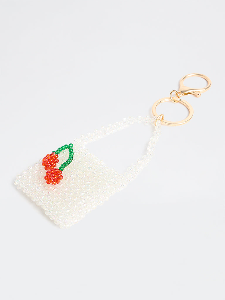 Westside Accessories White Flower Beaded Bag Charm