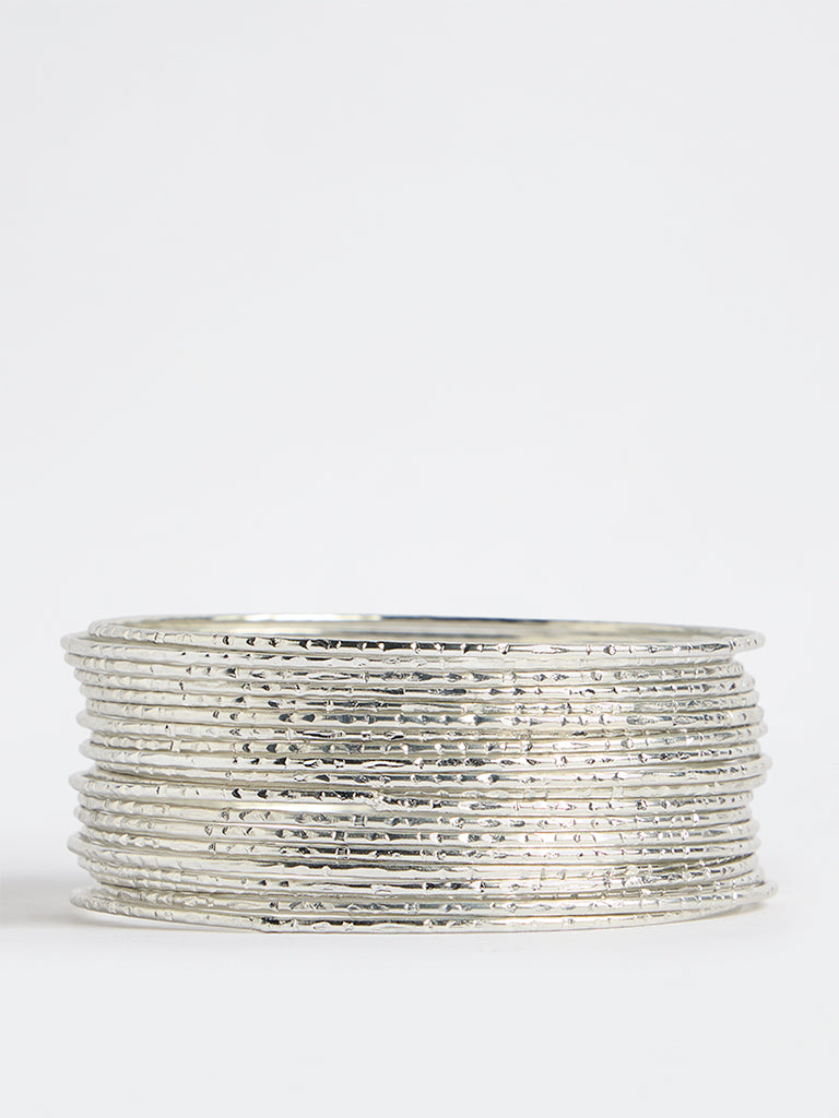 Westside Accessories Silver Textured Bangles - Pack of 20
