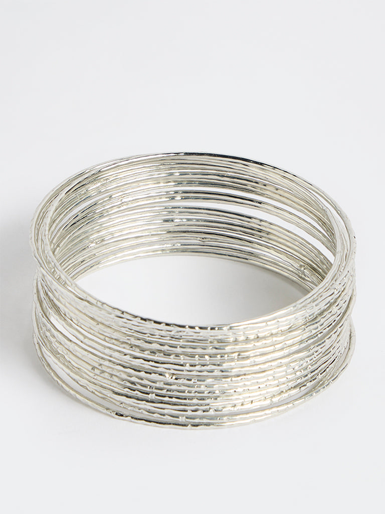 Westside Accessories Silver Textured Bangles - Pack of 20