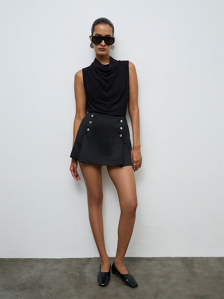 Wardrobe Black Button-Detail High-Rise Skirt