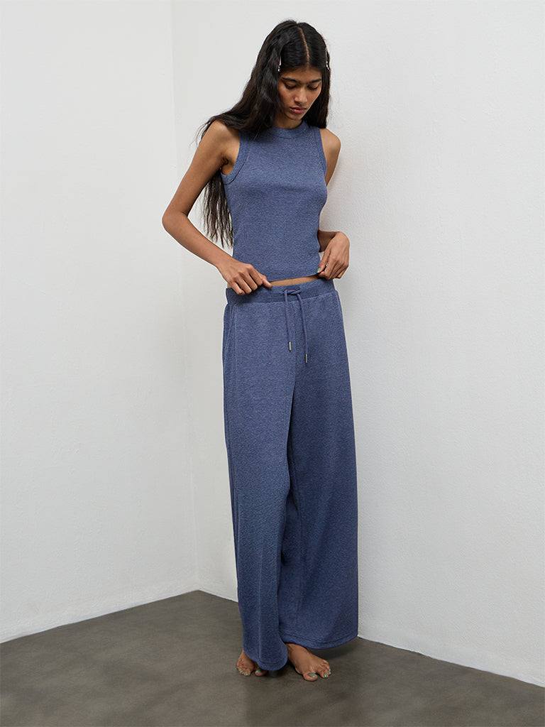 Superstar Dusty Blue Waffle Textured Cotton-Blend Top