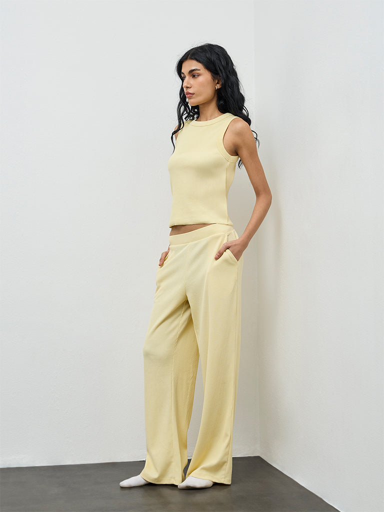 Superstar Yellow Ribbed-Textured Tank Top