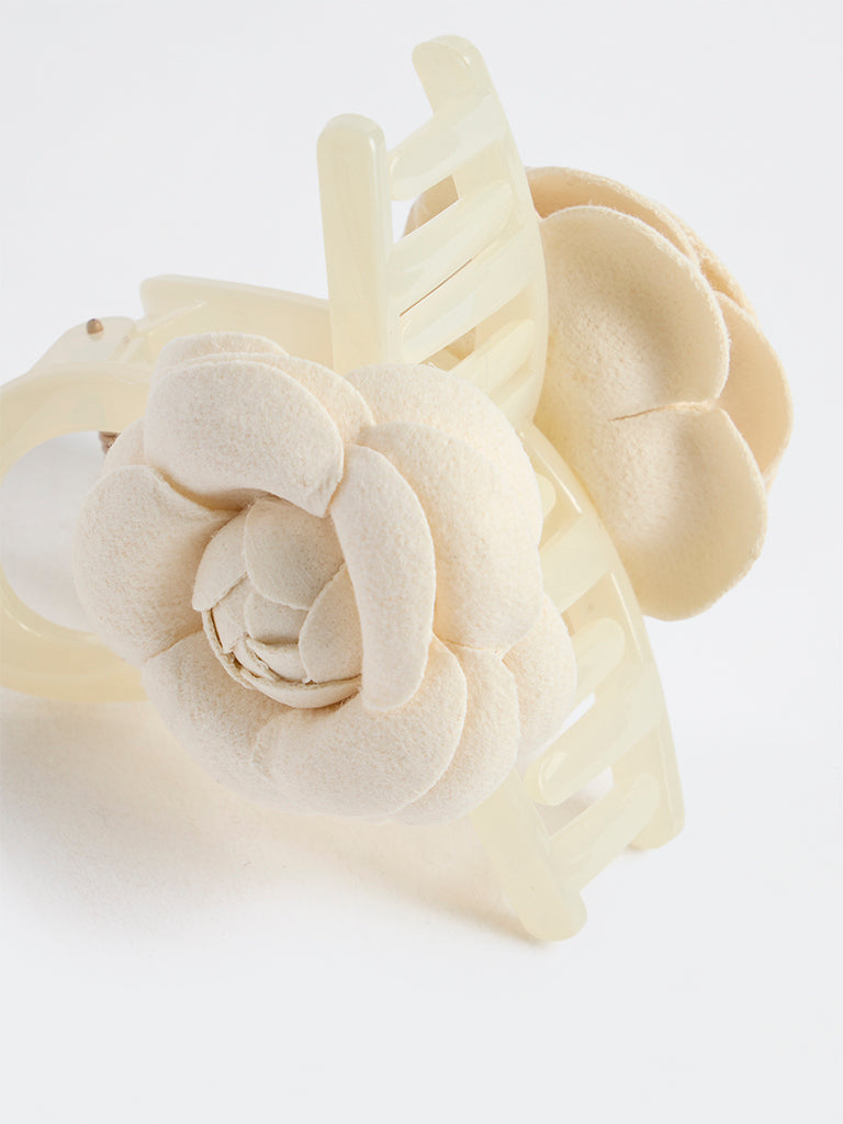 Westside Accessories Off-White Floral Claw Clip
