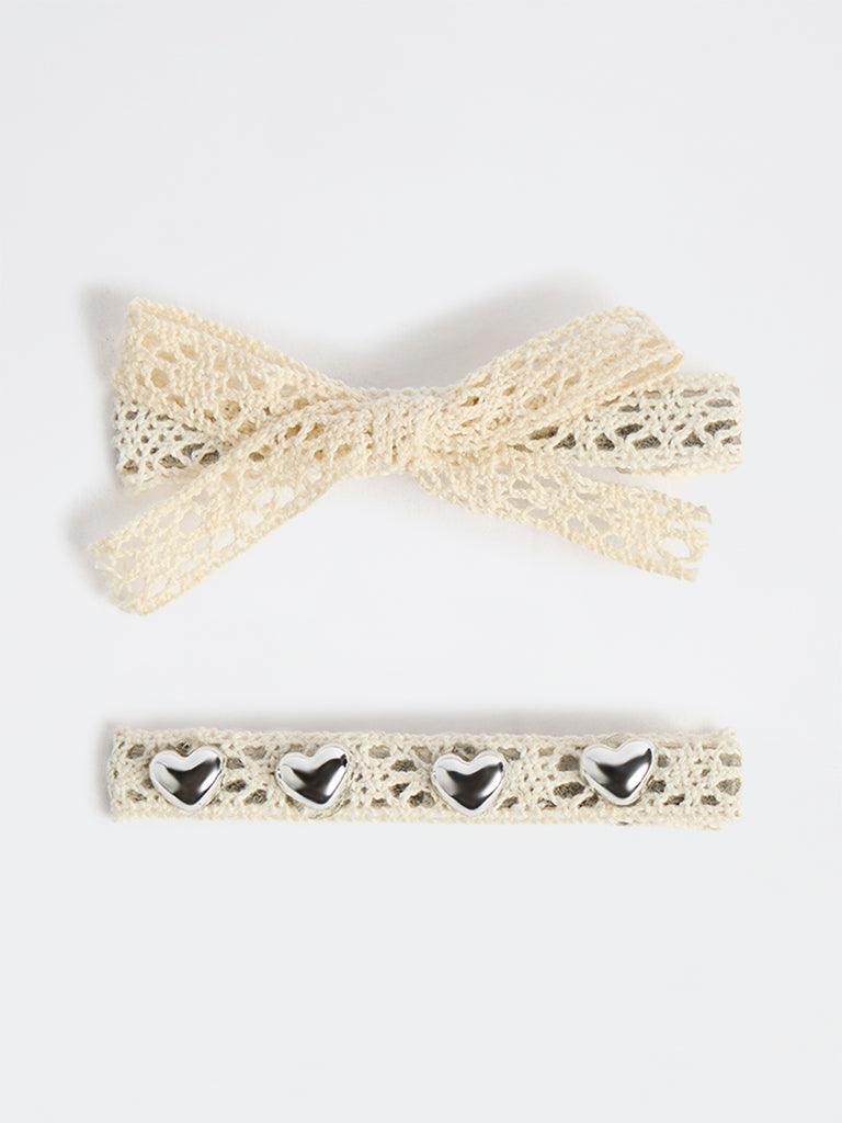 Westside Accessories Off-White Lace Bow & Pearl Clip - Pack of 2