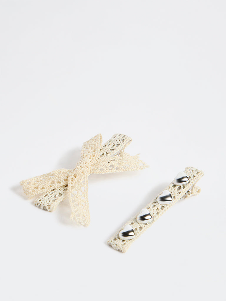 Westside Accessories Off-White Lace Bow & Pearl Clip - Pack of 2