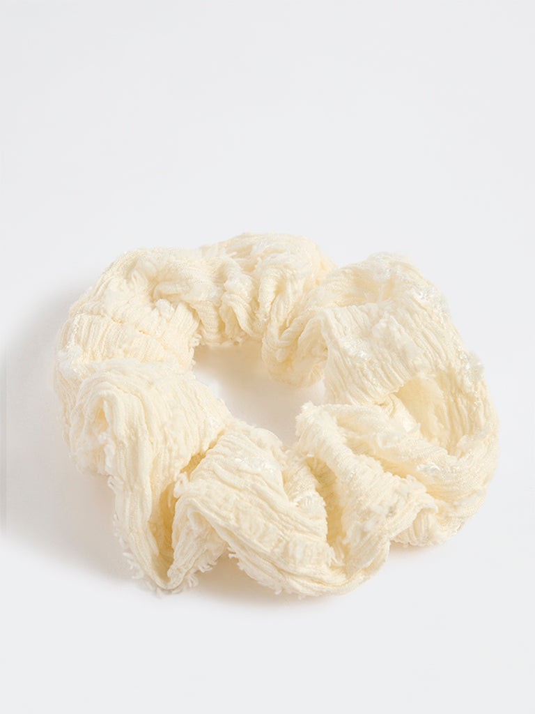Westside Accessories Off-White Textured Scrunchie