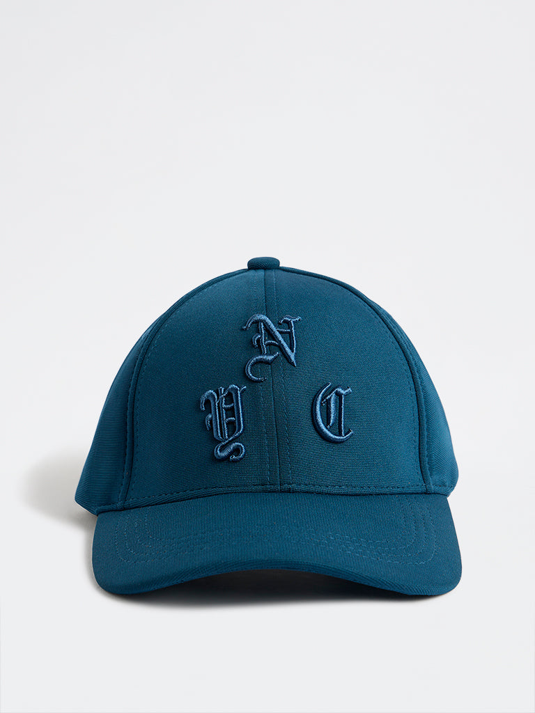 Nuon Blue Text-Embroidered Baseball Cap