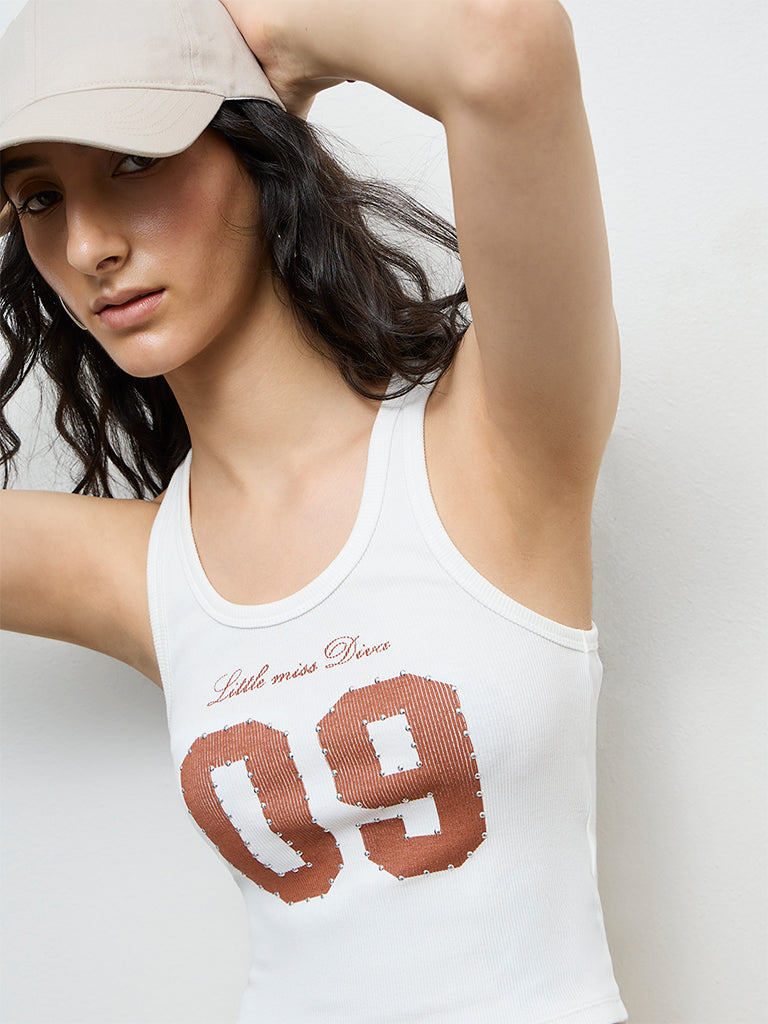 Nuon White Printed Cotton-Blend Top