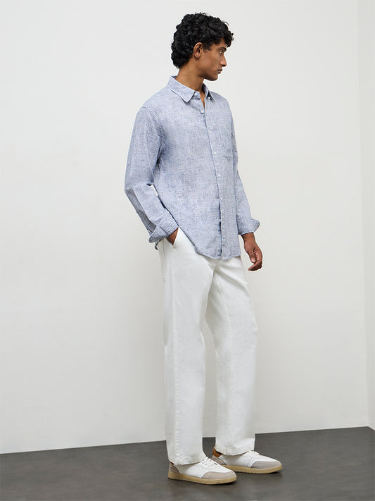 WES Casuals Navy Checks-Textured Relaxed-Fit Cotton-Blend Shirt