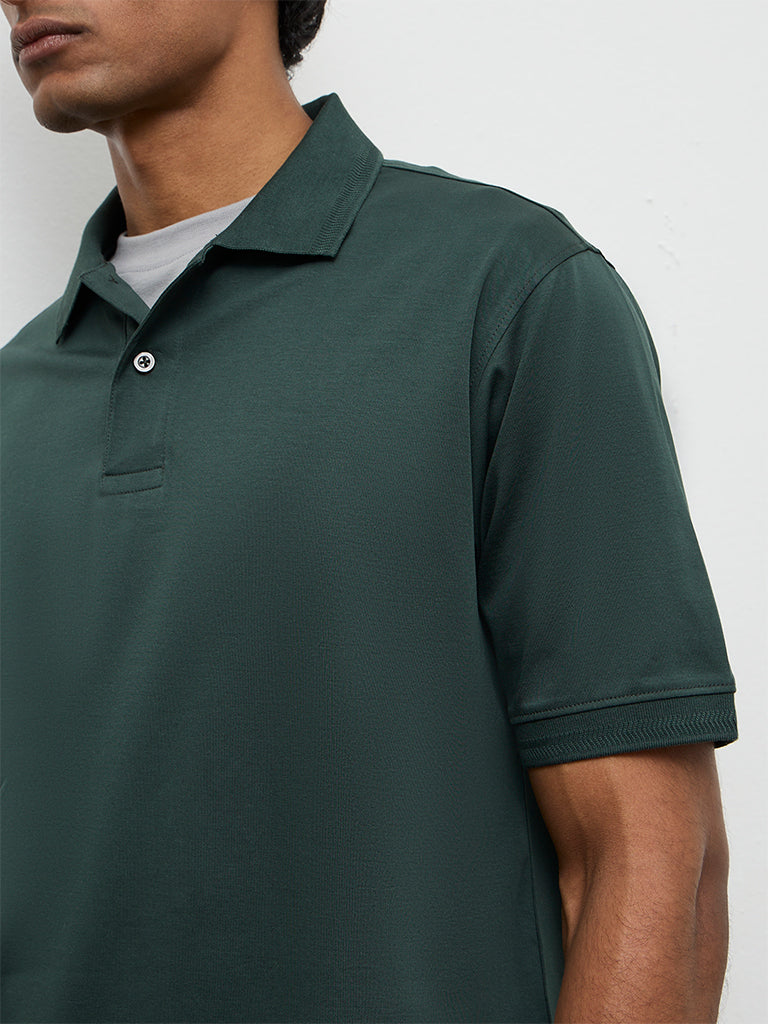WES Casuals Dark Sage Relaxed-Fit Cotton Polo T-Shirt