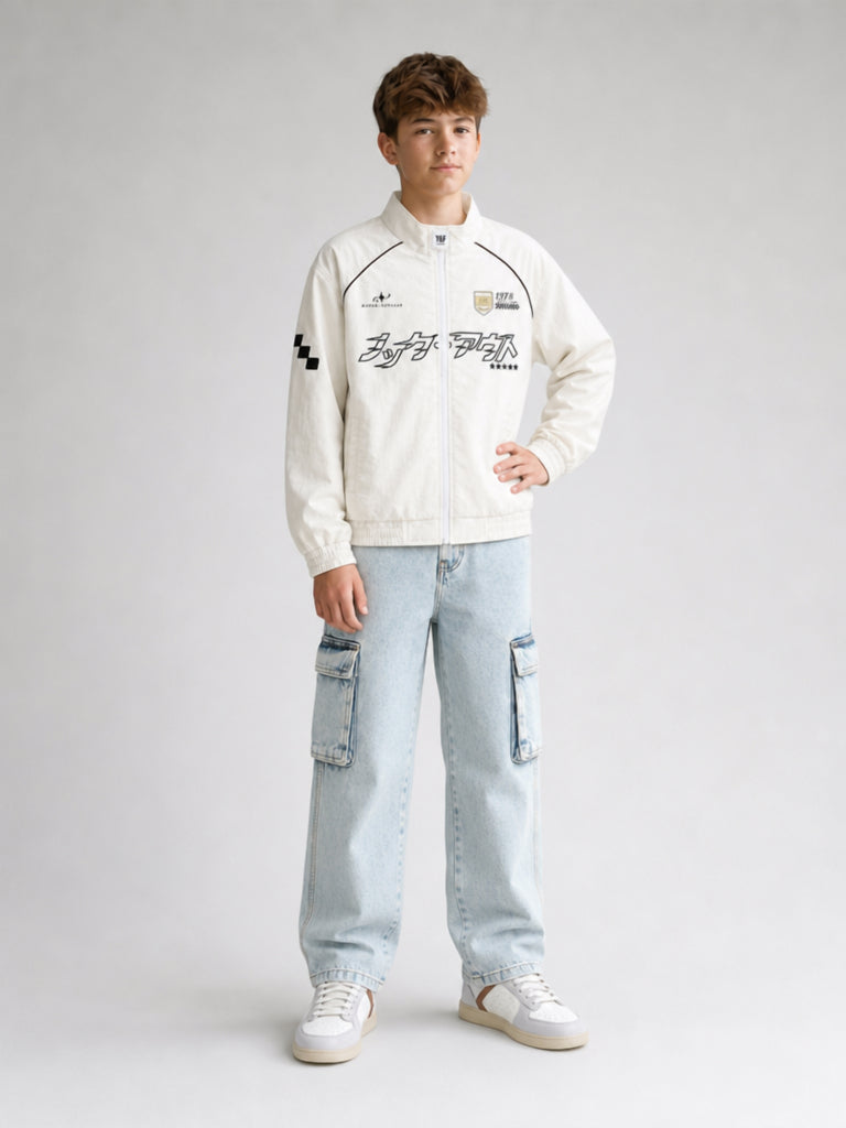Boys Blue Faded Cargo-Style Mid-Rise Jeans
