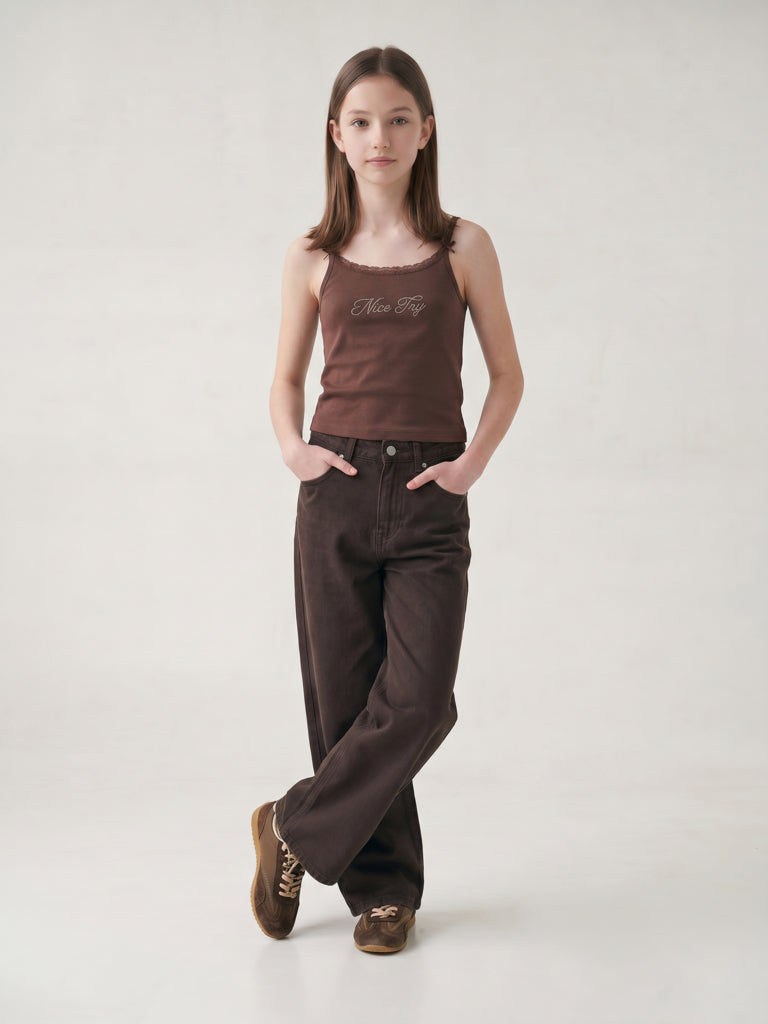 Girls Dark Brown High-Rise Jeans