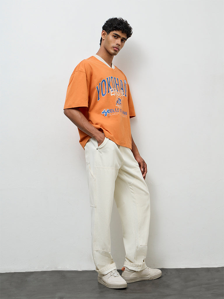 Nuon Orange Text Printed Oversized T-Shirt