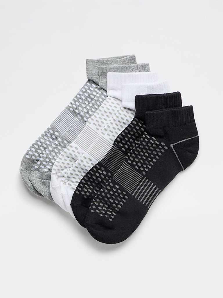 WES Lounge Grey Printed Cotton-Blend Trainer Socks - Pack of 3