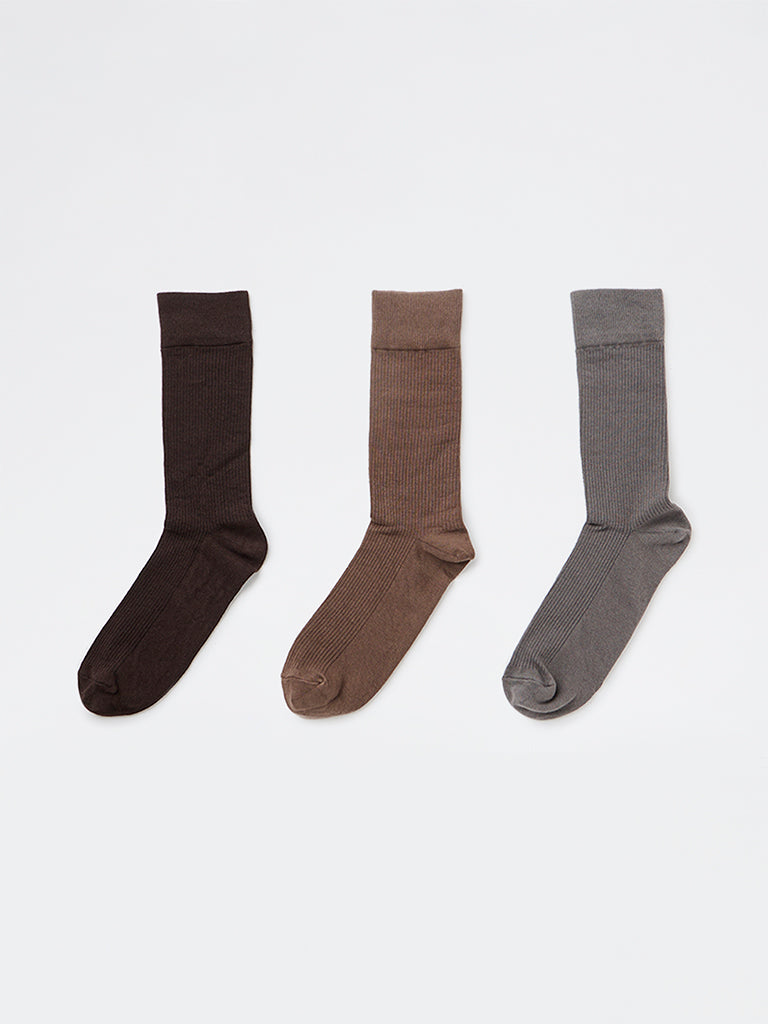 WES Lounge Black Solid Cotton-Blend Full-Length Socks - Pack of 3