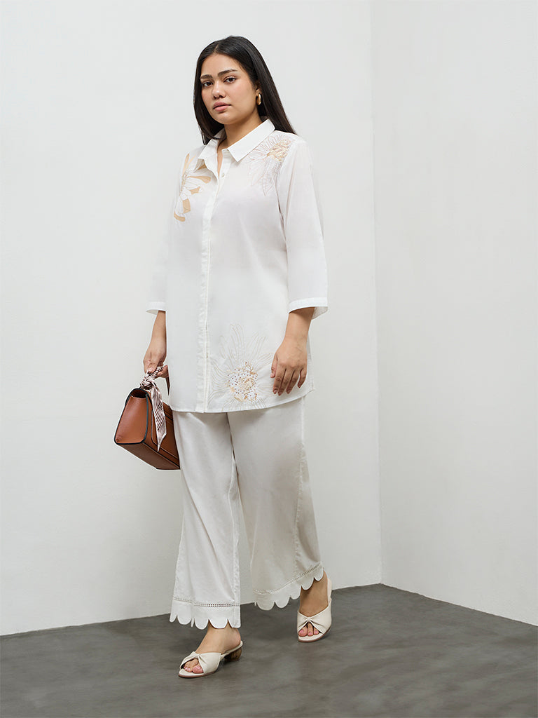 Diza White Floral Embroidered Cotton Tunic