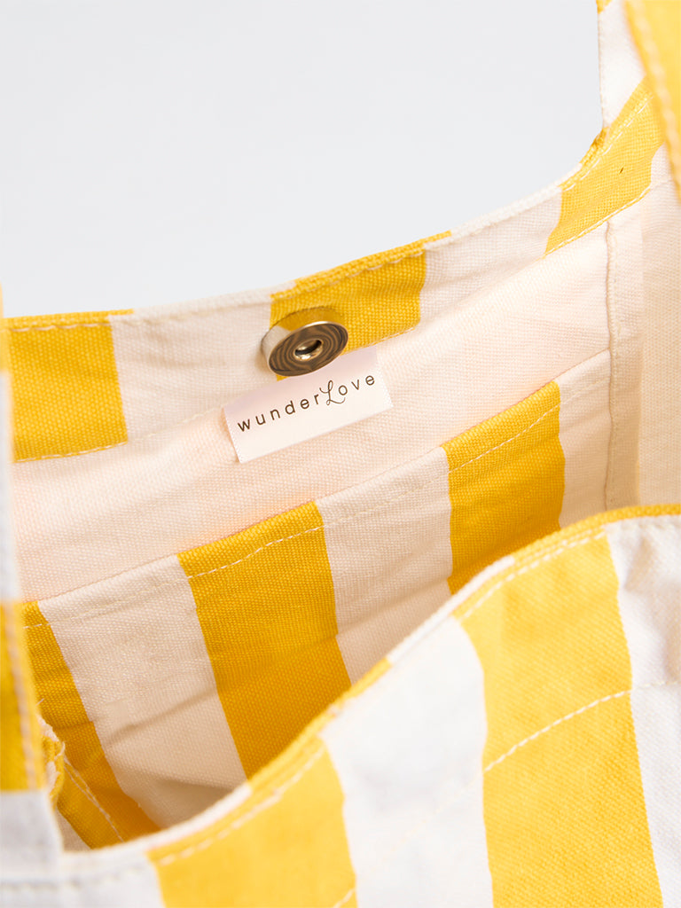 Wunderlove  Yellow Stripe-Printed Canvas Tote Bag