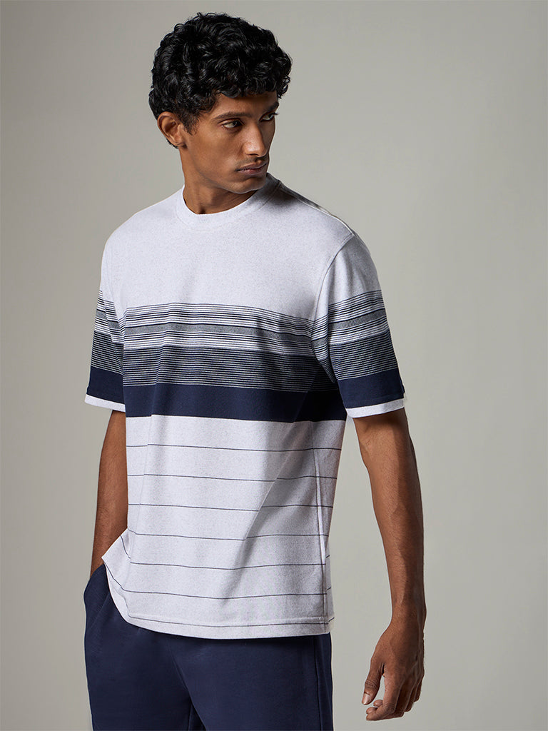 WES Lounge Grey Striped Relaxed-Fit T-Shirt