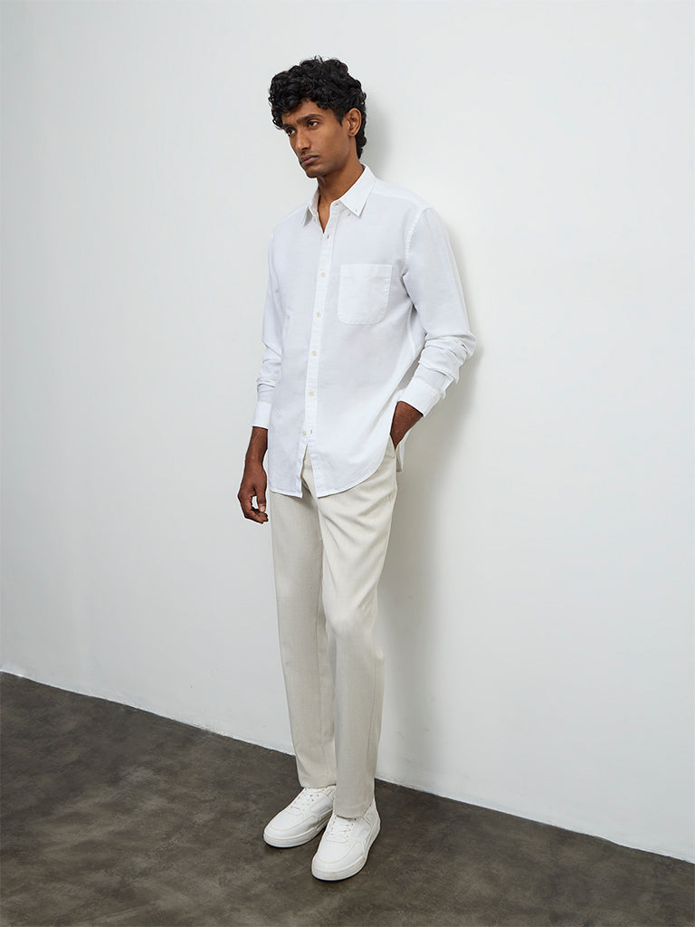 WES Casuals White Relaxed-Fit Cotton-Blend Shirt