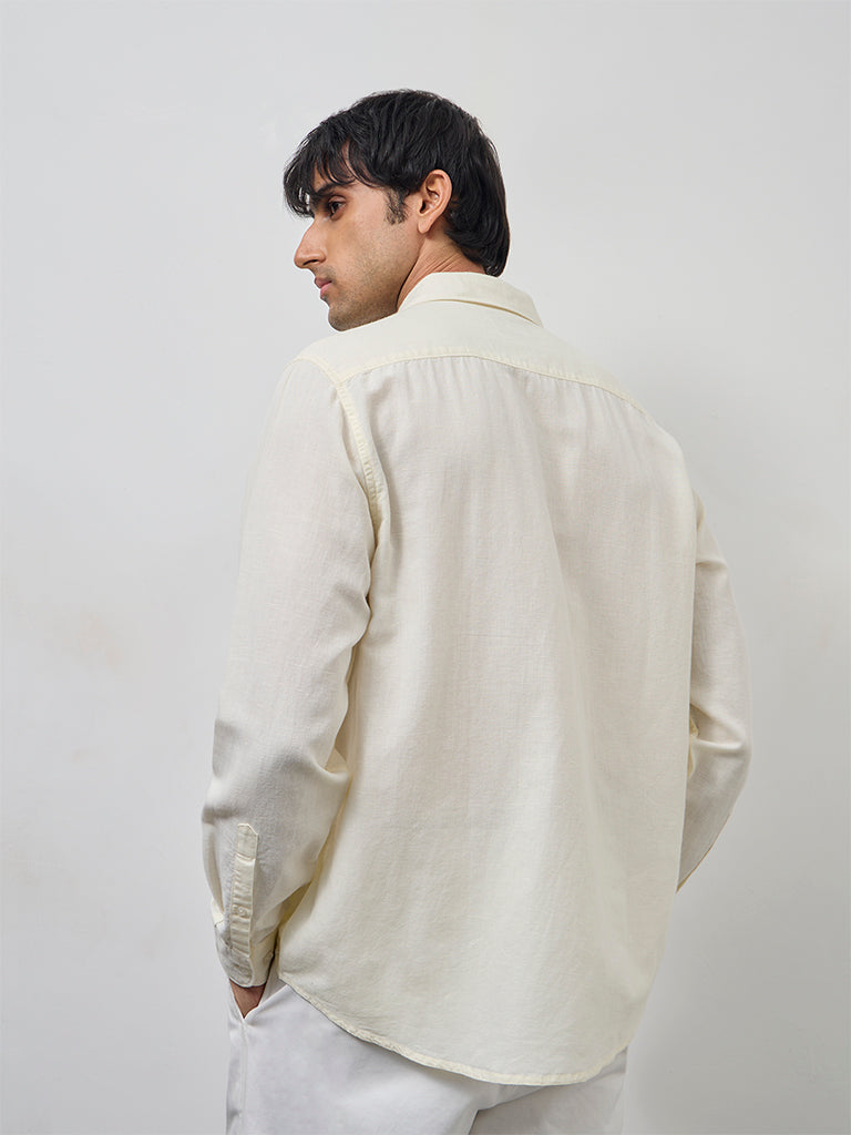 WES Casuals Light Yellow Relaxed-Fit Cotton-Blend Shirt